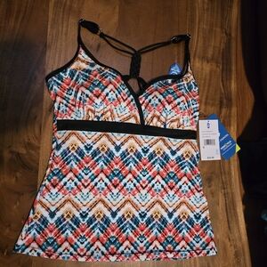 Multicolor Patterned Tank Top Swim Top